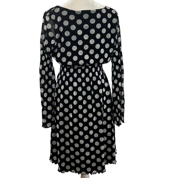 Like New BCBGMaxAria Black & White Polka Dot V-Neck Midi Dress Size Medi… - Picture 2 of 11